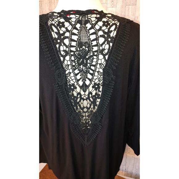 Red Woman's Black Open Front Cardigan Jacket Size XL Beautiful Lace Accent Back - Picture 8 of 13